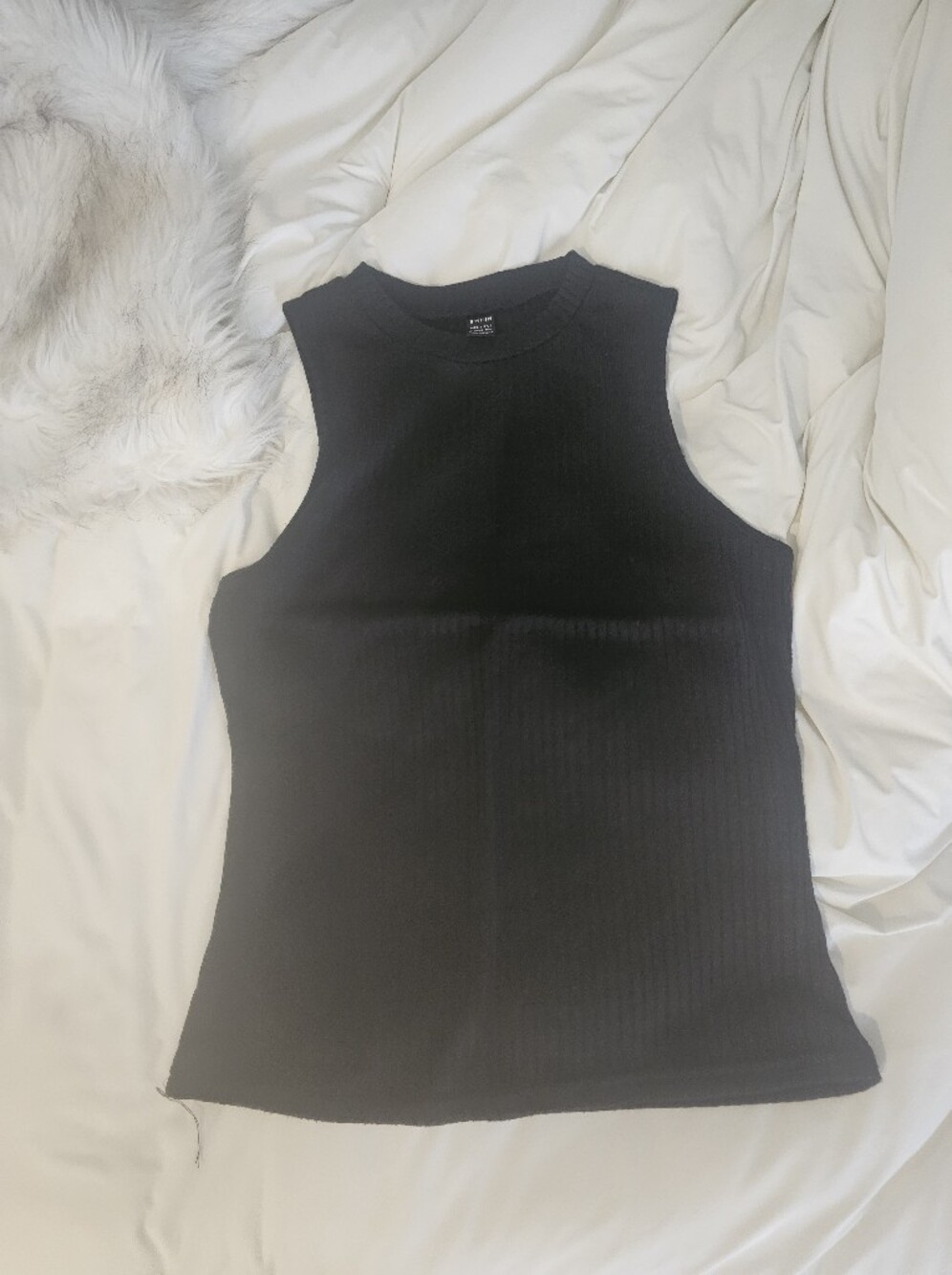 SHEIN Black Ribbed High Neck Black Tank Top